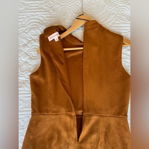 Emma & Michele Cognac Brown Mock Neck Faux Suede Fitted Dress - Picture 5 of 5